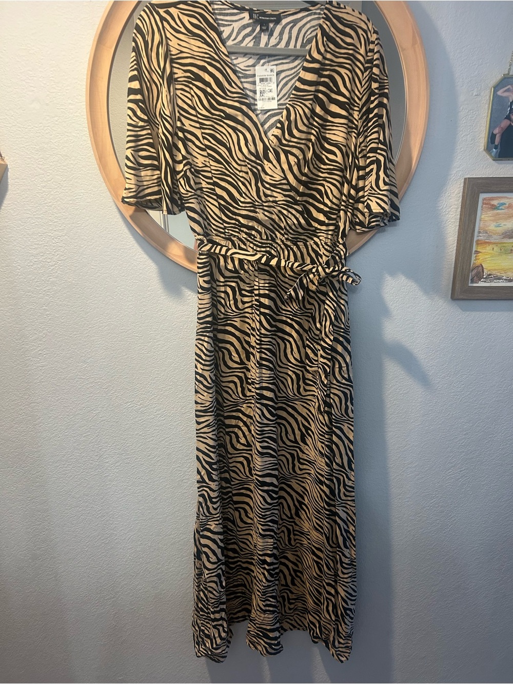INC International Concepts Black and Beige Zebra Print Wrap Maxi Dress
